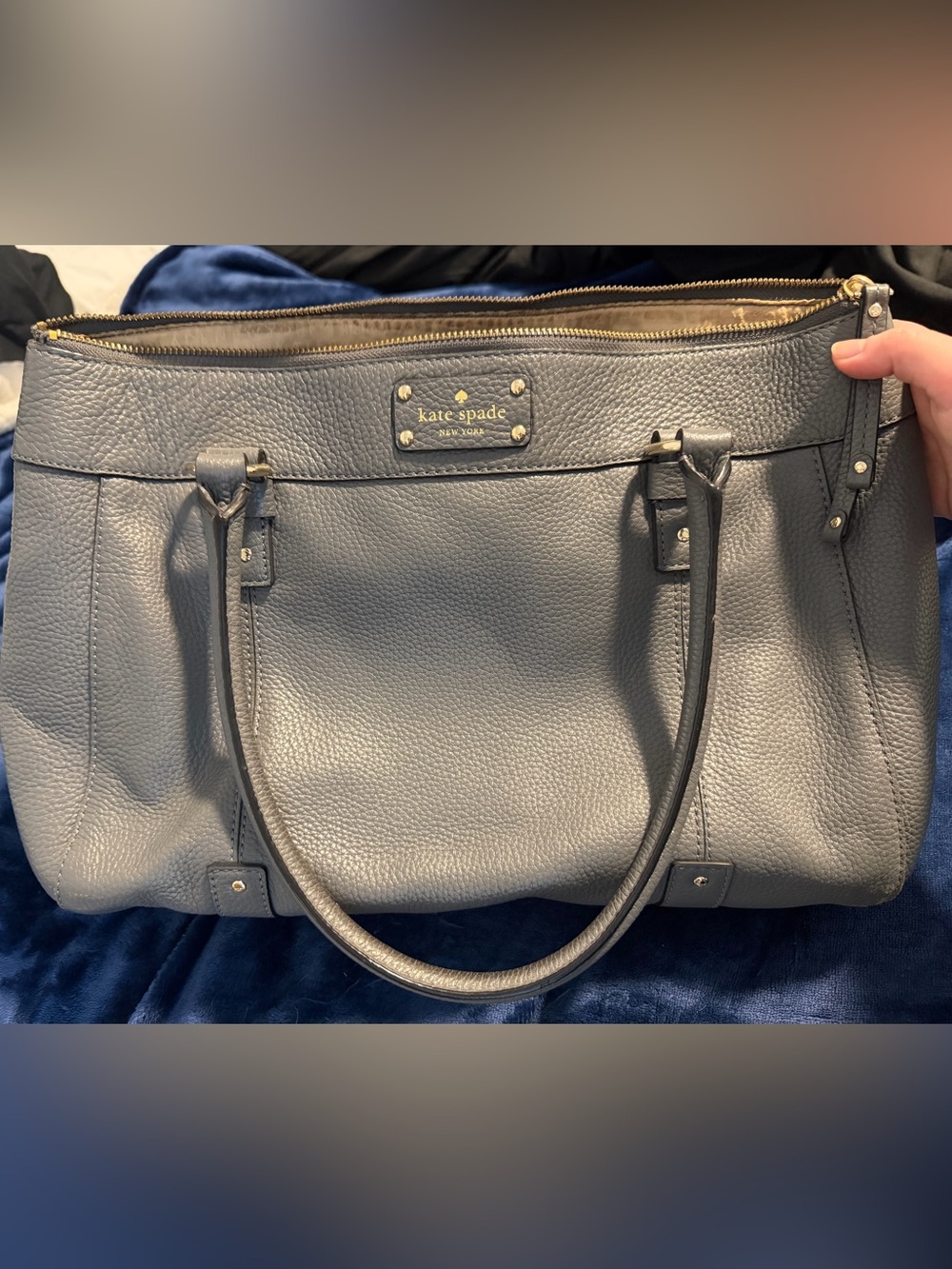 kate spade Gray Pebbled Leather Tote with Gold Hardware